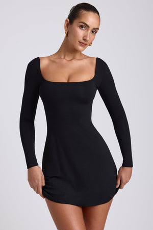 Modal Square Neck Long Sleeve Mini Dress in Black - XL | Oh Polly Modal Square Neck Long Sleeve Mini Dress in Black - XL | Oh Polly
