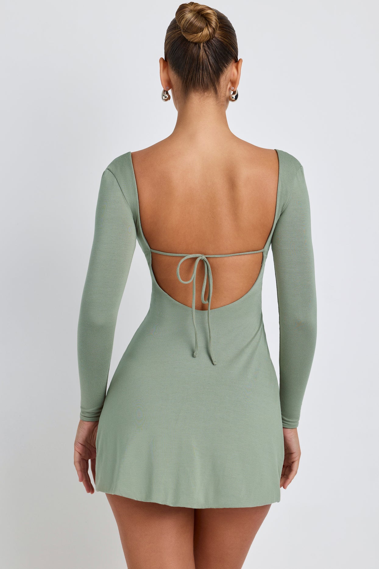 Hope Modal Square Neck Long Sleeve Mini Dress in Sage Green Oh Polly