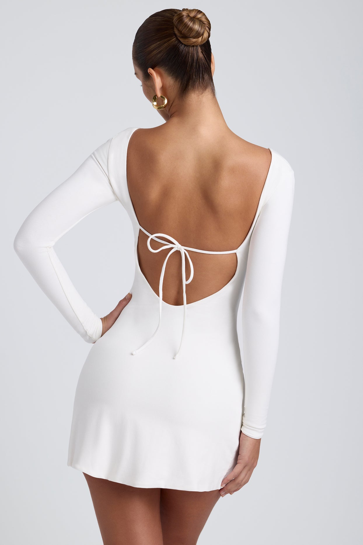 Hope Modal Square Neck Long Sleeve Mini Dress in White