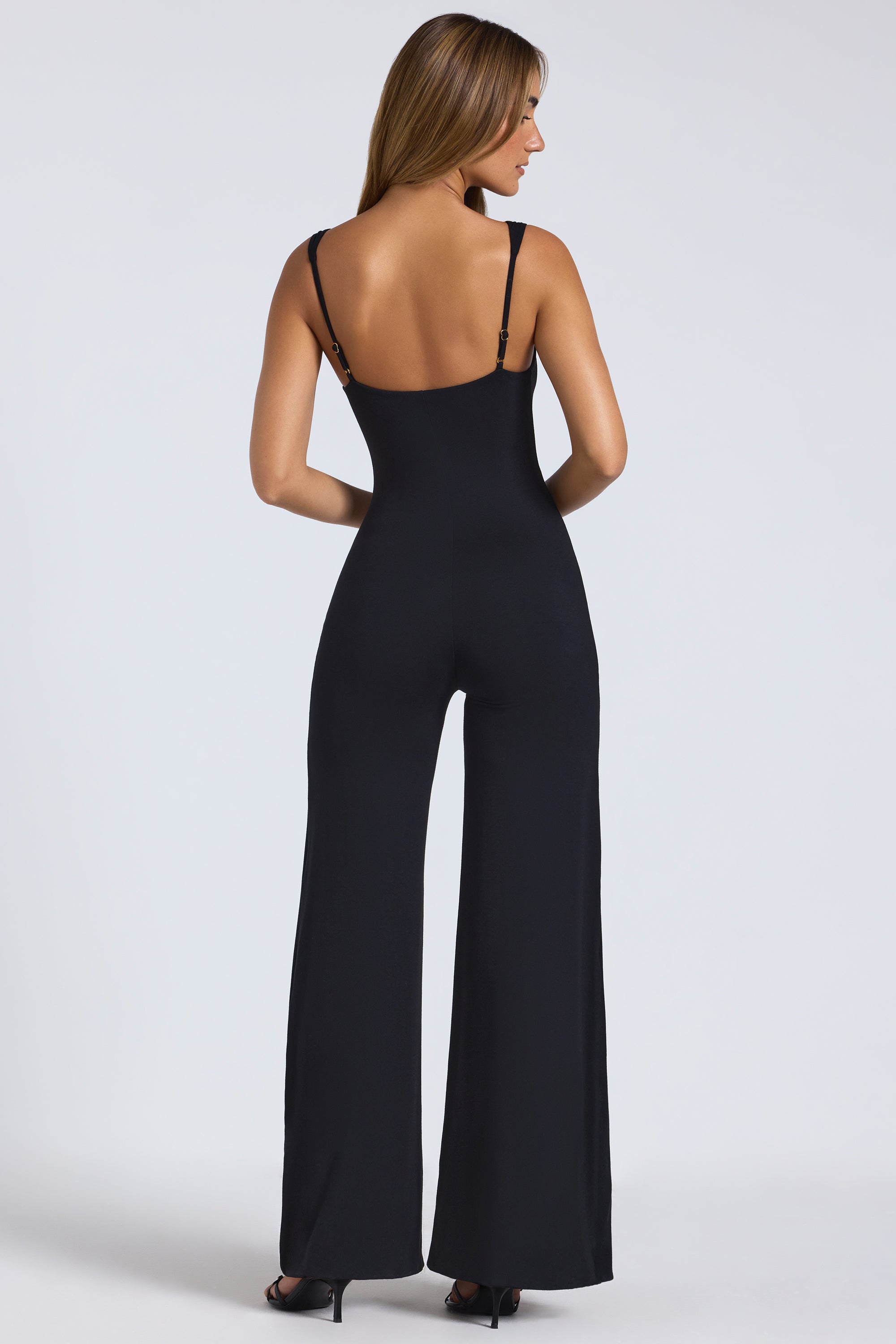 Tall Modal Sweetheart Neckline Wide Leg Jumpsuit in Black