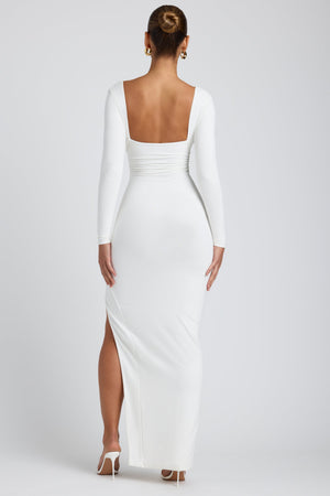 Marcela Modal Plunge Neck Long Sleeve Maxi Dress in White | Oh Polly Marcela Modal Plunge Neck Long Sleeve Maxi Dress in White | Oh Polly