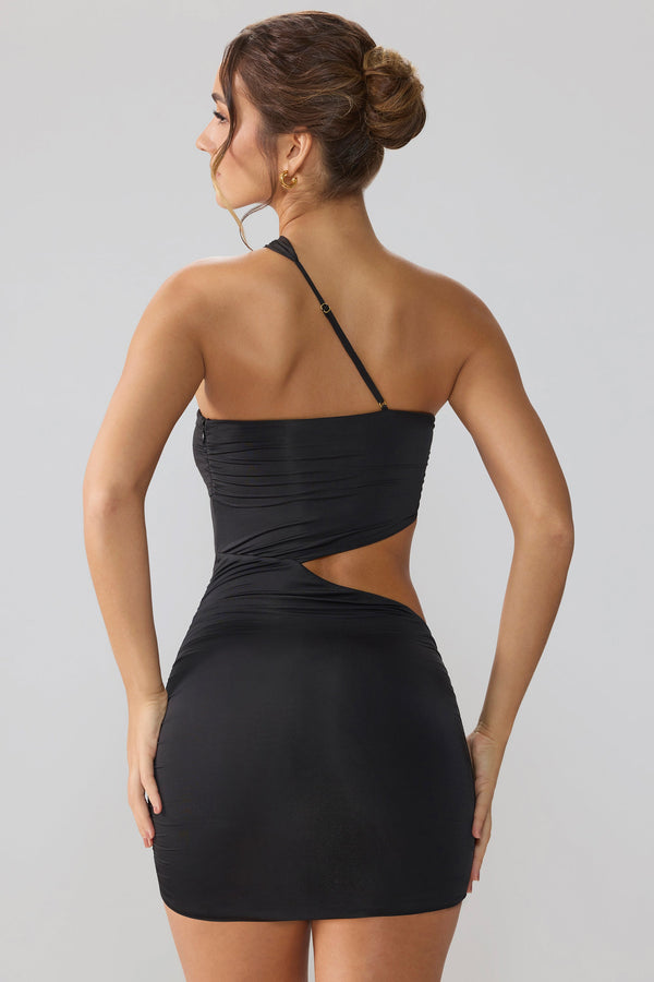 Slinky Jersey Ruched Cut Out Mini Dress in Black - 2