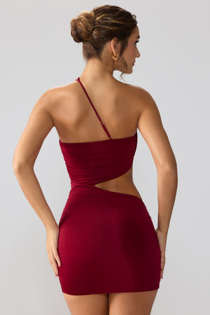 slinky jersey ruched cut out mini dress in ruby Slinky Jersey Long Sleeve Plunge Neck Mini Dress in Ruby
