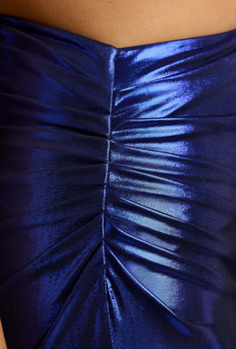 Draped Metallic Jersey Maxi Dress in Electric Blue