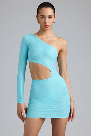 Metallic Cut-Out One-Shoulder Mini Dress in Ice Blue - 12 | Oh Polly Metallic Cut-Out One-Shoulder Mini Dress in Ice Blue - 12 | Oh Polly