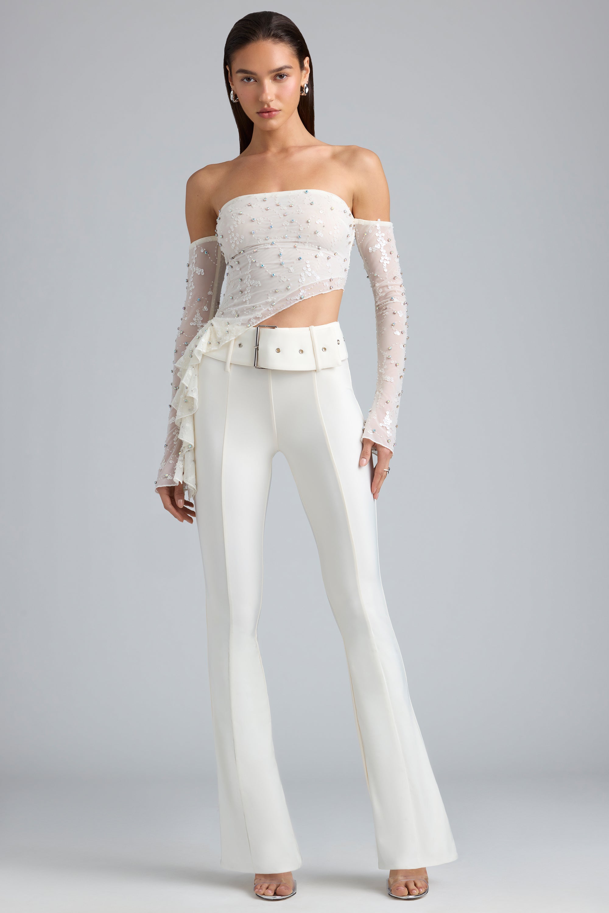 XFLWAM Womens Palazzo Long Pants High Waist Belted Wide Leg Stretchy Loose  Fit Casual Trousers with Pocket White S - Walmart.com