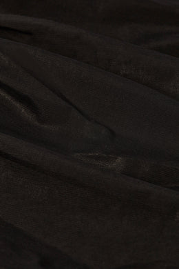 Petite Metallic Ruffle Low-Rise Flared Trousers in Black