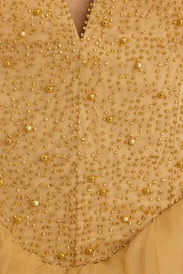 Minivestido de tul con escote pronunciado en dorado