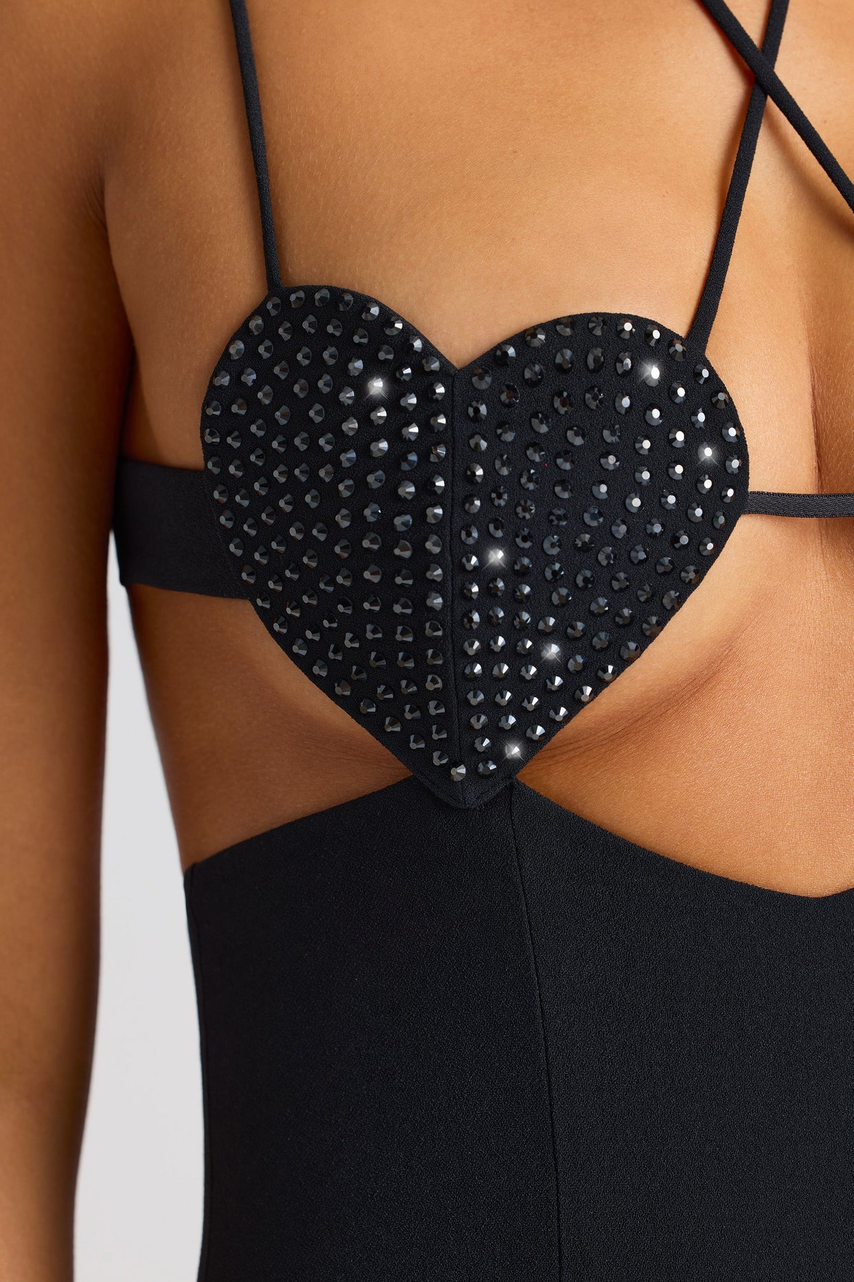 Embellished Heart Cup Detail Mini Dress in Black
