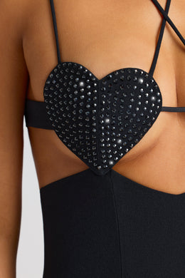 Embellished Heart Cup Detail Mini Dress in Black