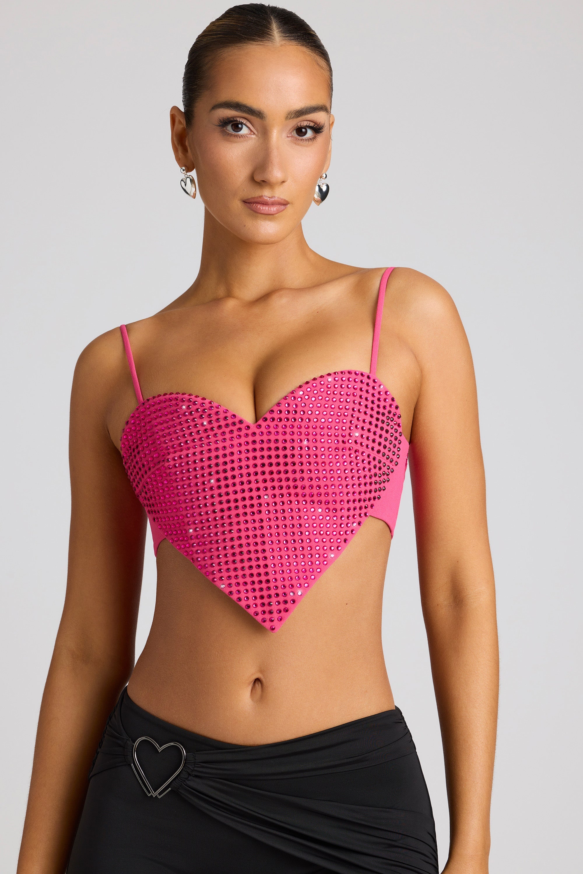 Syrene Embellished Heart Detail Crop Top in Magenta | Oh Polly