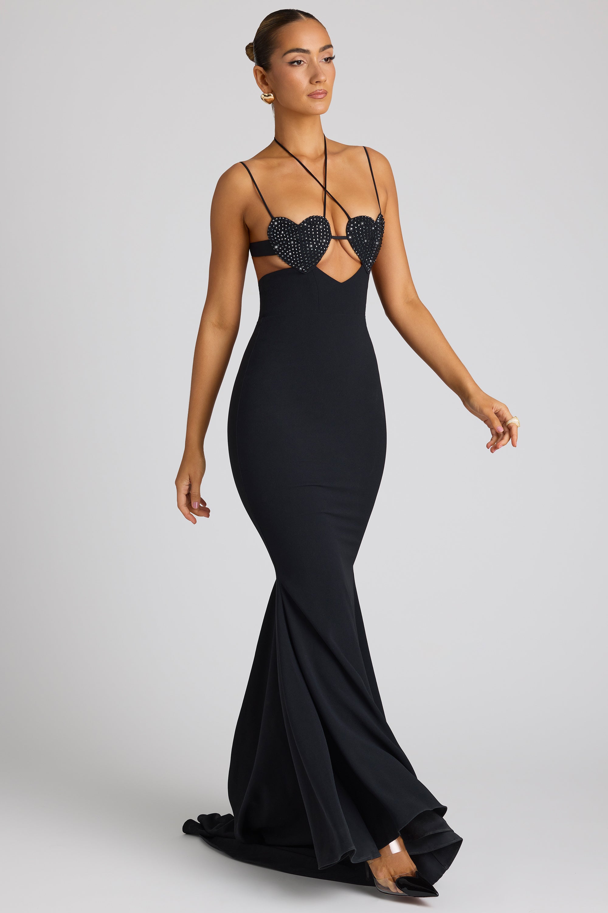 Black V-Neck with Ruffles Scuba Asymmetrical Evening Dress – iwearmystyle