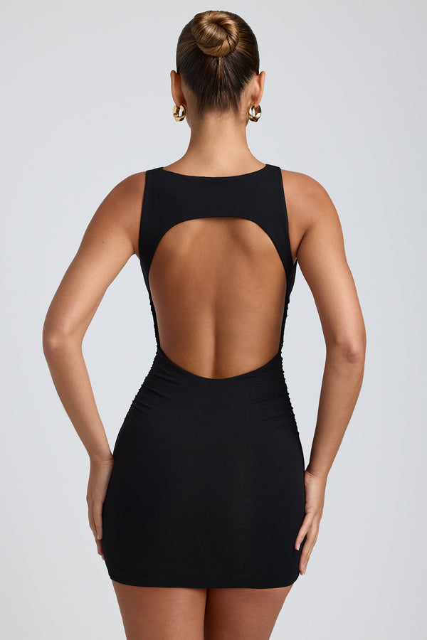 Modal High-Neck Open-Back Mini Dress in Black - 2