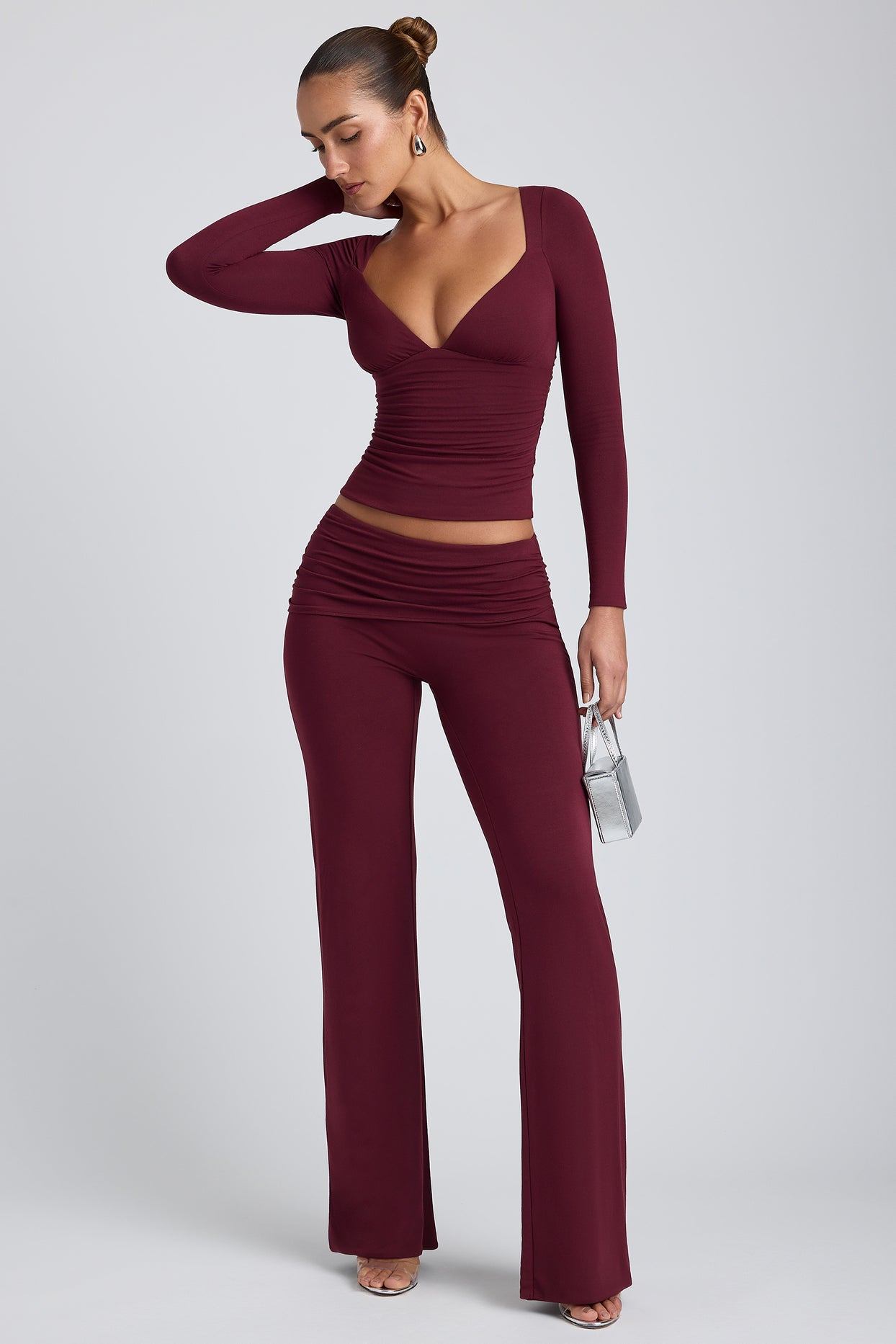 Modal Ruched Long-Sleeve Top in Plum