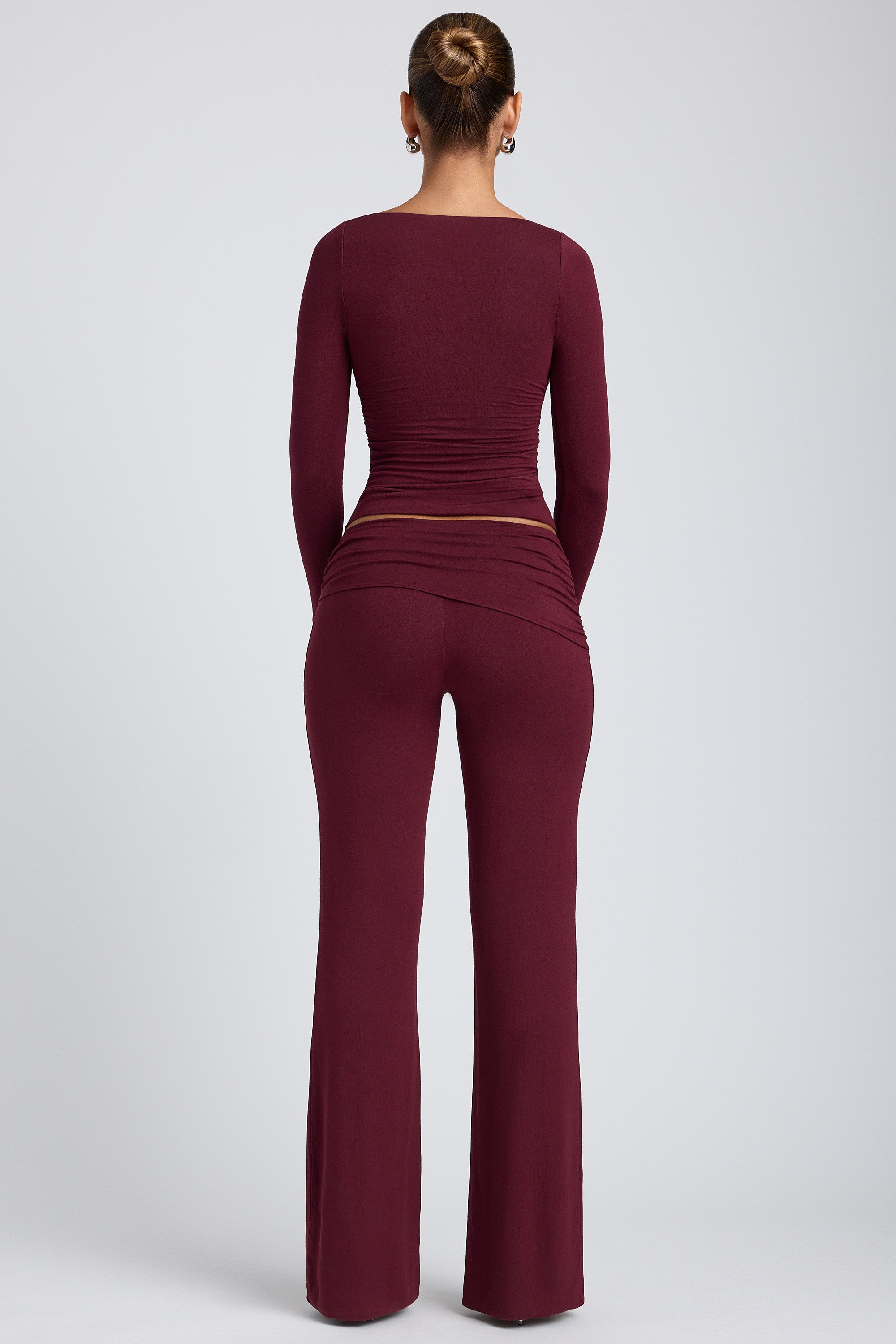 Modal Mid-Rise Straight-Leg Trousers in Plum