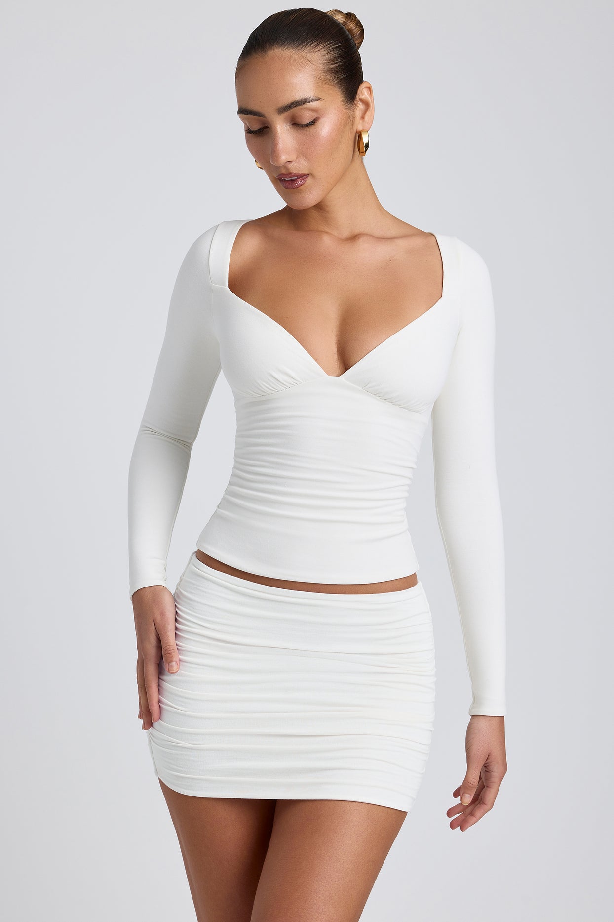Modal Ruched Mid-Rise Mini Skirt in White