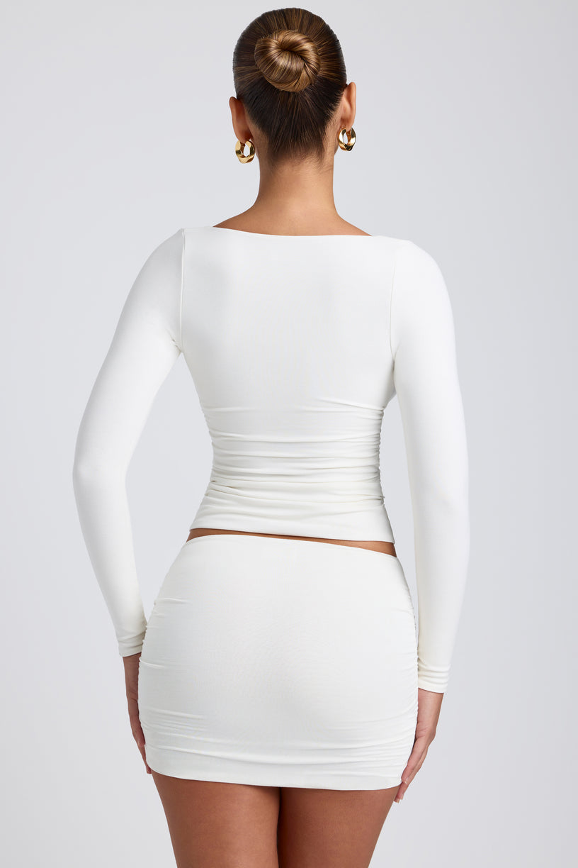 Modal Ruched Long-Sleeve Top in White - 2