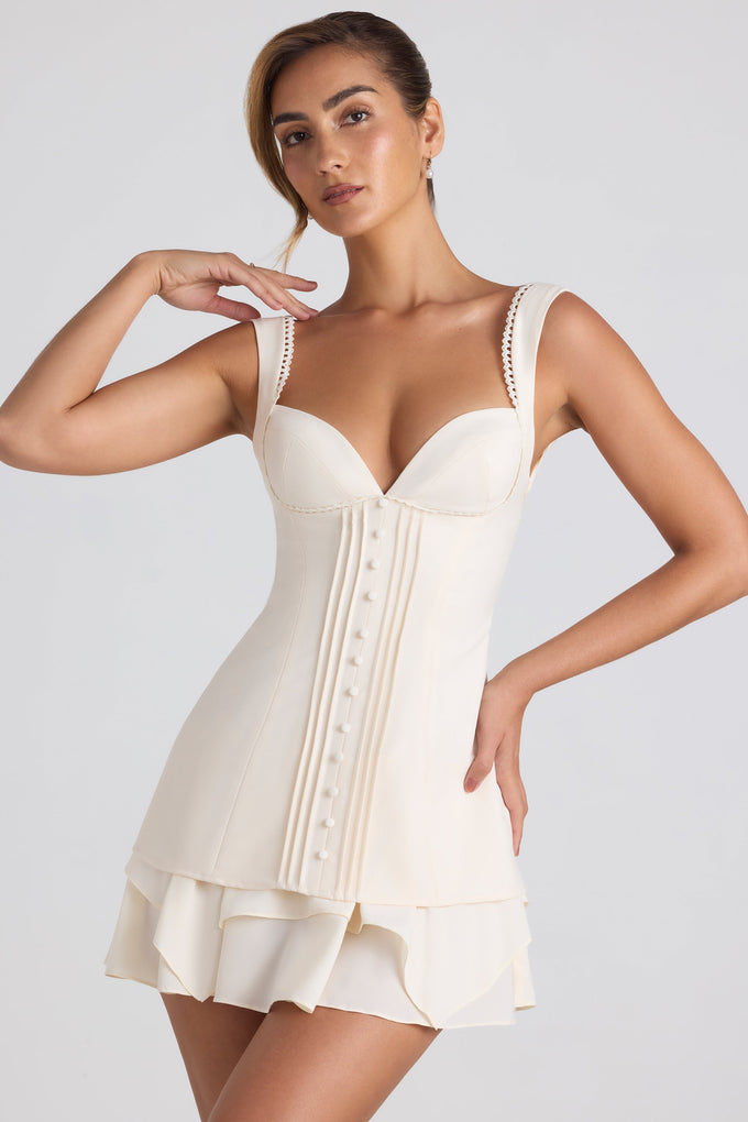 Rose Cotton Corset Mini Dress - White - MESHKI U.S