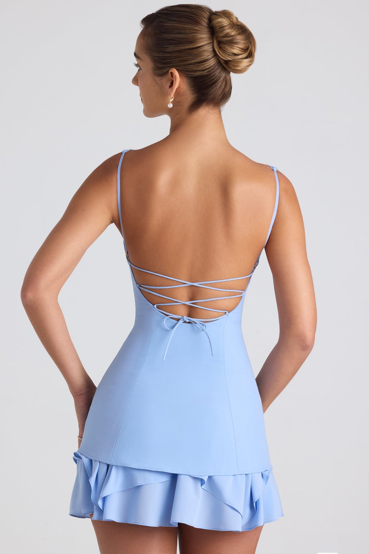 Cassandra Ruffle-Trim Button-Detail Corset Mini Dress in Sky Blue | Oh ...