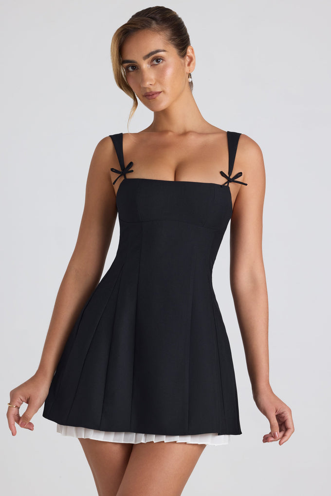 Tivoli Long Sleeve Embellished Cowl Neck Mini Dress in Black