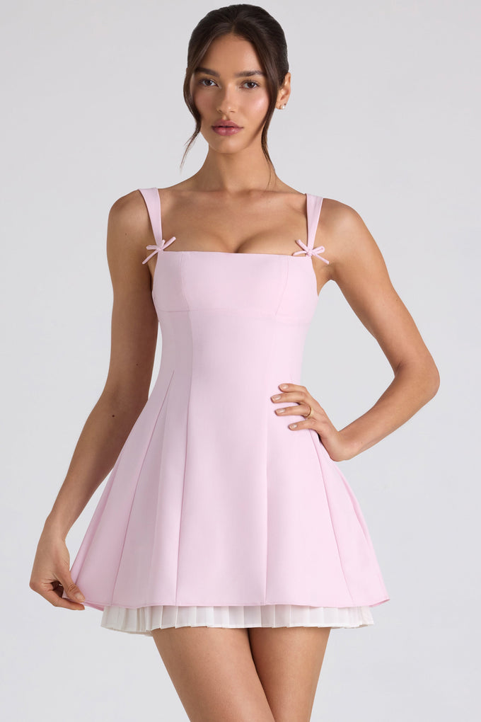 Rose Detail Bandeau Mesh Mini Dress Hot Pink