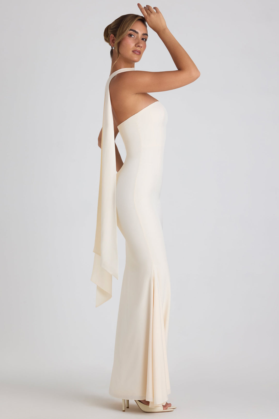 Imogene Scarf-Detail Strapless Gown in Ivory | Oh Polly