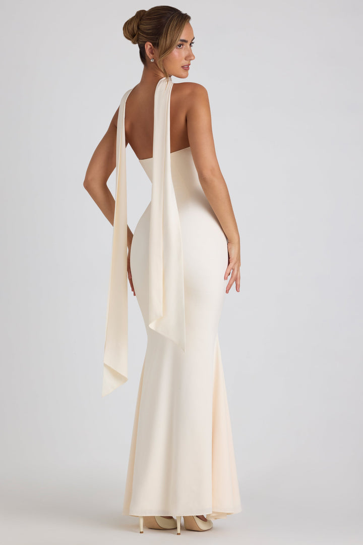 Imogene Scarf-Detail Strapless Gown in Ivory | Oh Polly