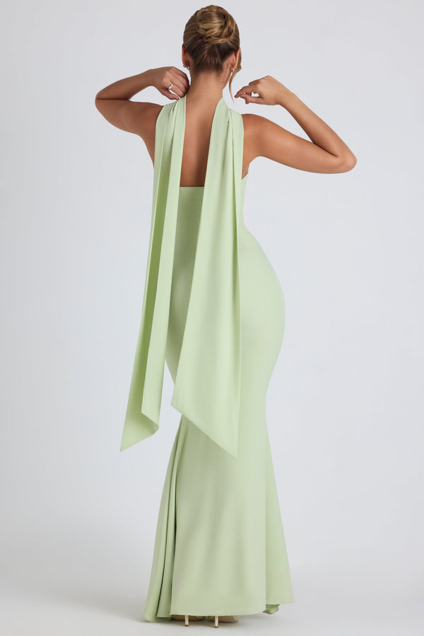 Scarf-Detail Strapless Gown in Spring Green - 2
