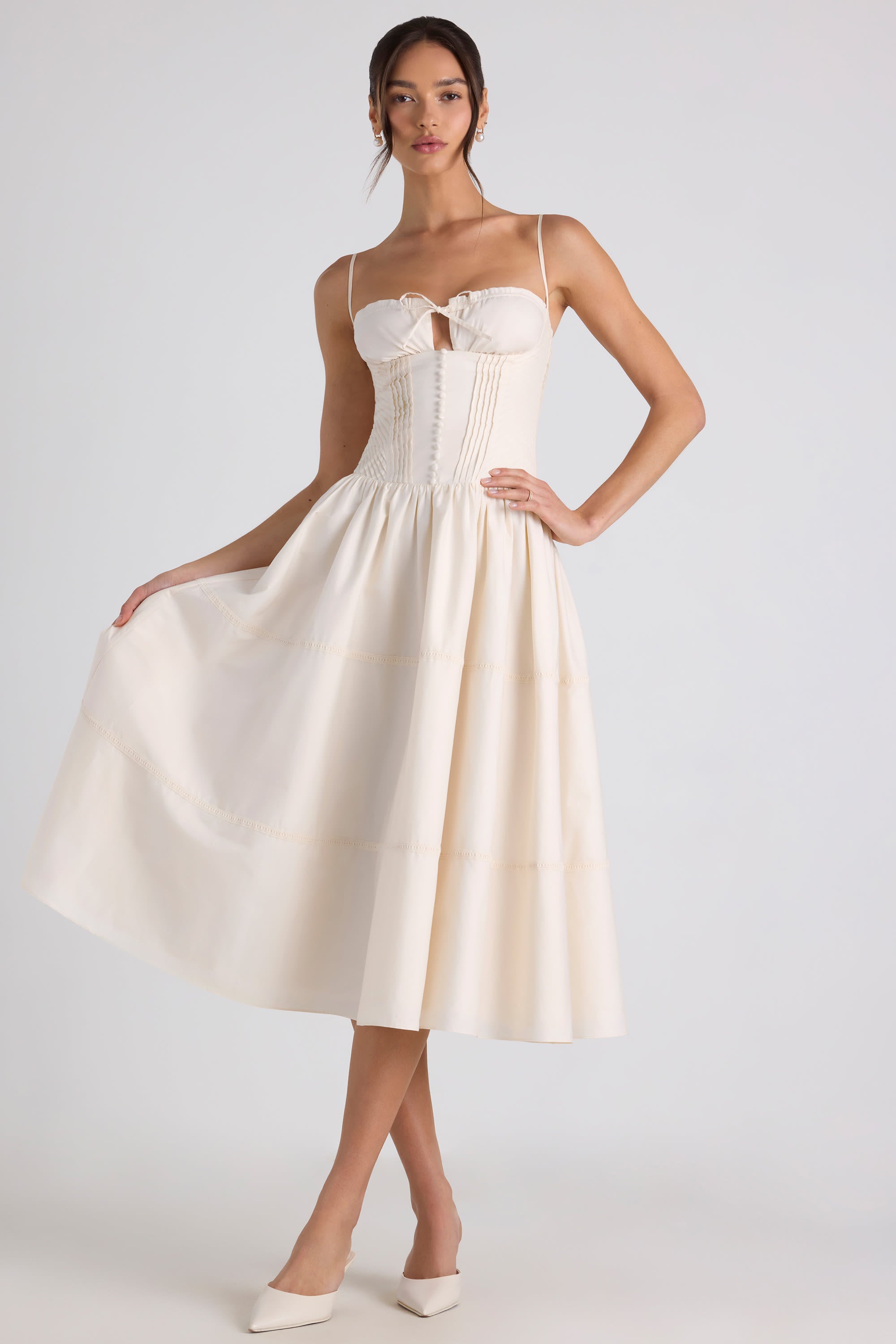 Marguerite Draped Corset Midaxi Dress in Ivory