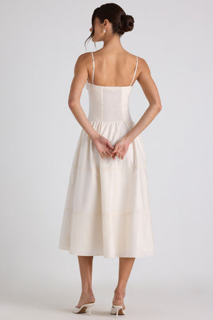 Lace-Trim Pintucked Poplin Midaxi Dress in Ivory - 12 | Oh Polly Lace-Trim Pintucked Poplin Midaxi Dress in Ivory - 12 | Oh Polly