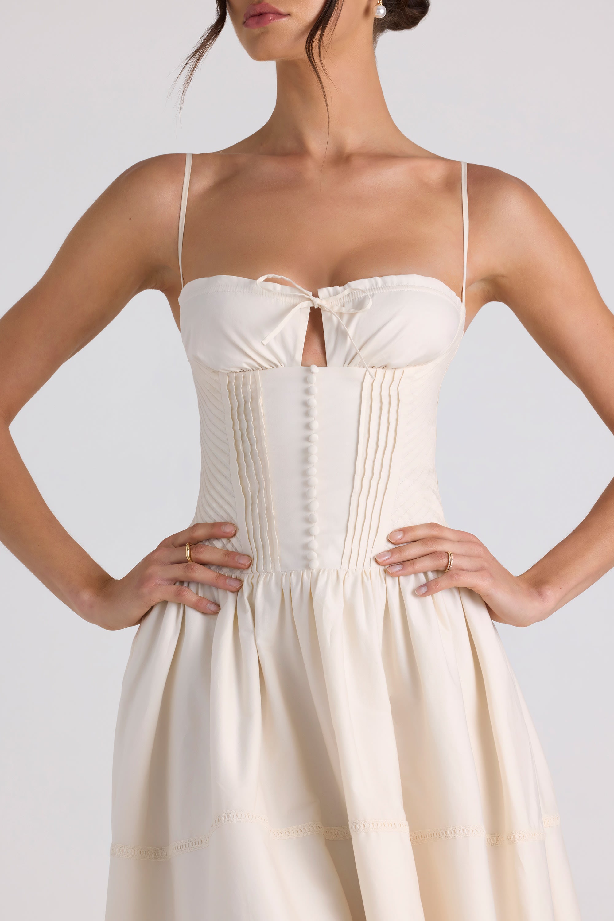 Esmeralda Lace-Trim Pintucked Poplin Midaxi Dress in Ivory | Oh Esmeralda Lace-Trim Pintucked Poplin Midaxi Dress in Ivory | Oh