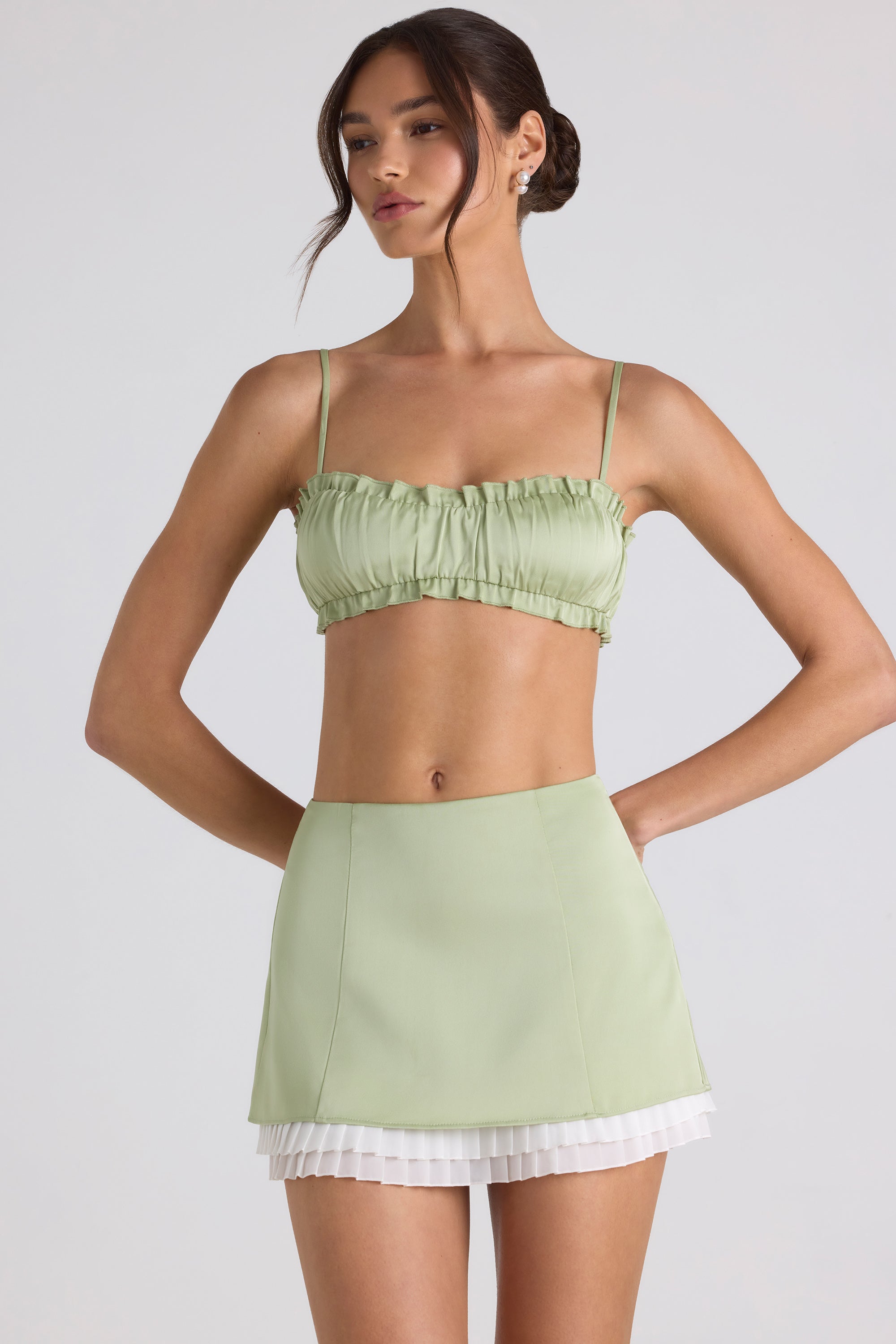 green ruffle crop top