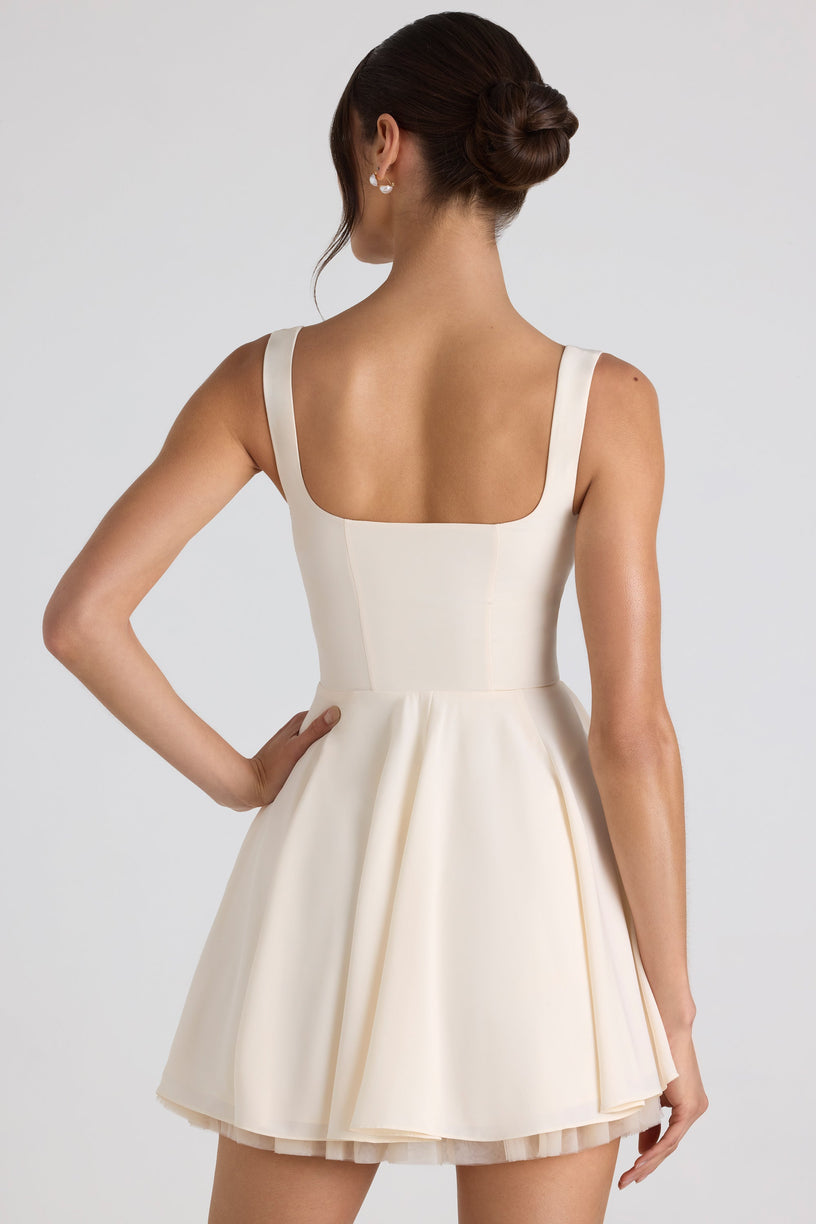 Tie-Detail A-Line Micro Mini Dress in Ivory - 2