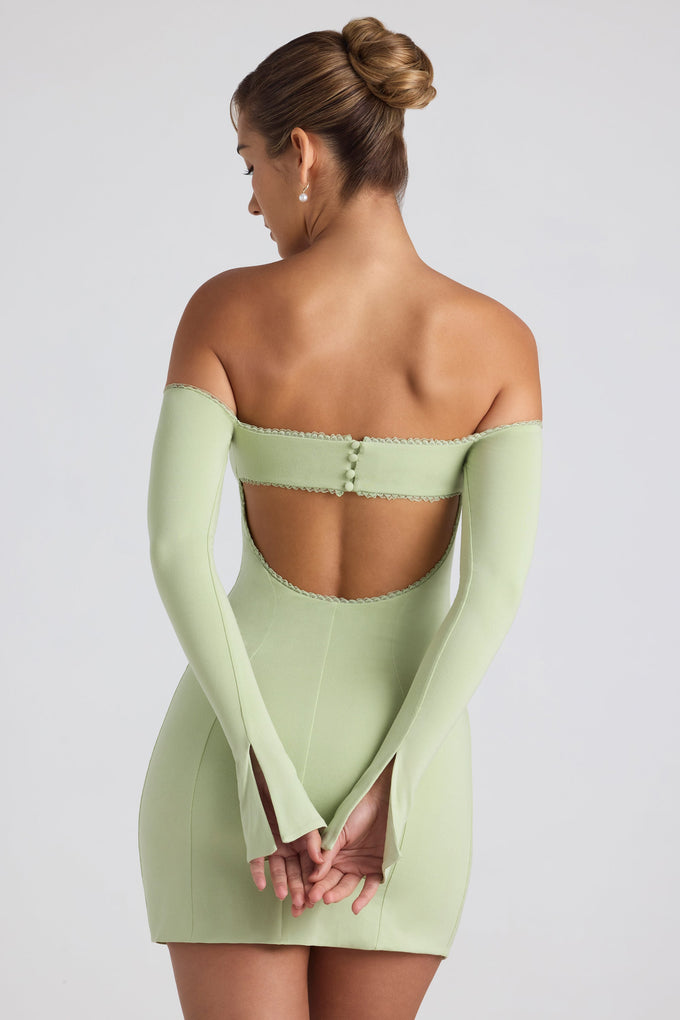 Modal Off-Shoulder Lace-Trim Mini Dress in Spring Green