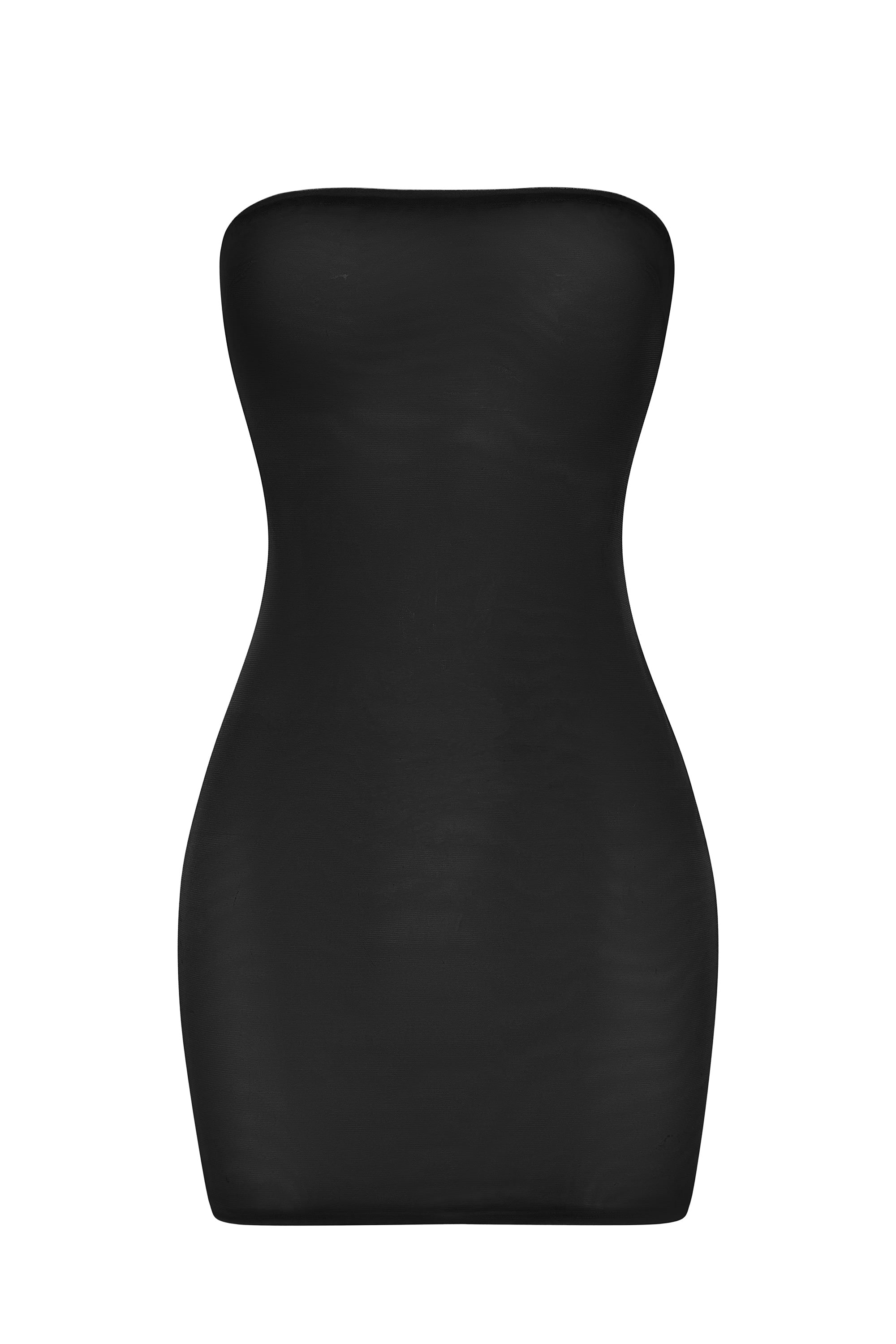 Intimates Soft Bandeau Mesh Mini Slip Dress in Black