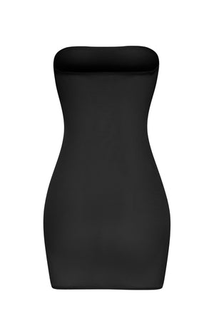 Soft Bandeau Mesh Mini Slip Dress in Black