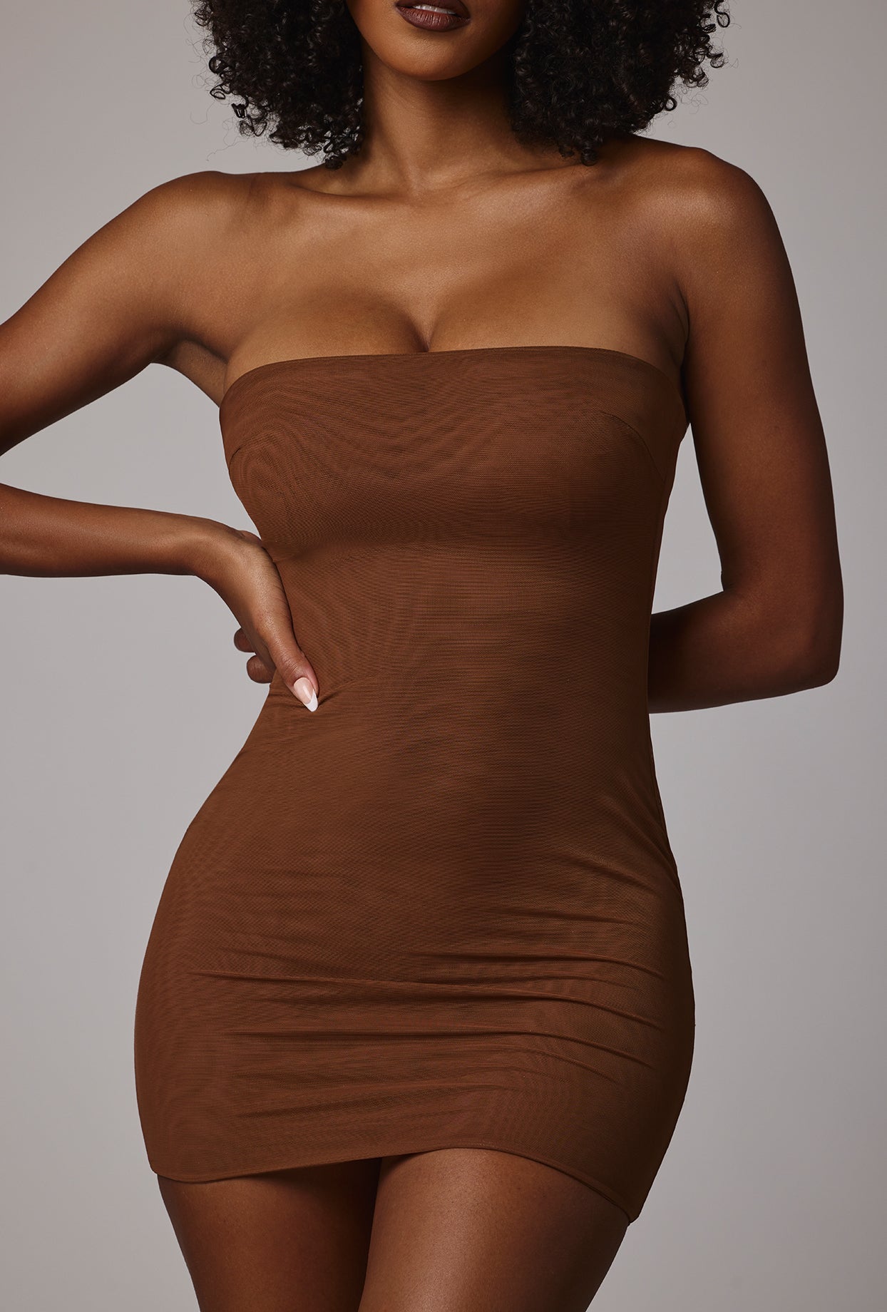Intimates Soft Mesh Mini Slip Dress in Mocha