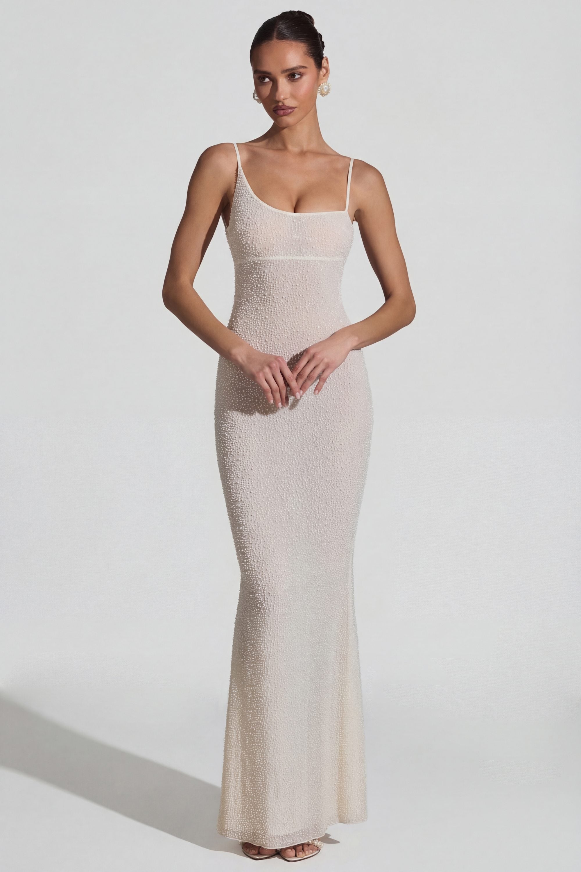 Duhamel Embellished Asymmetric Maxi Dress in White