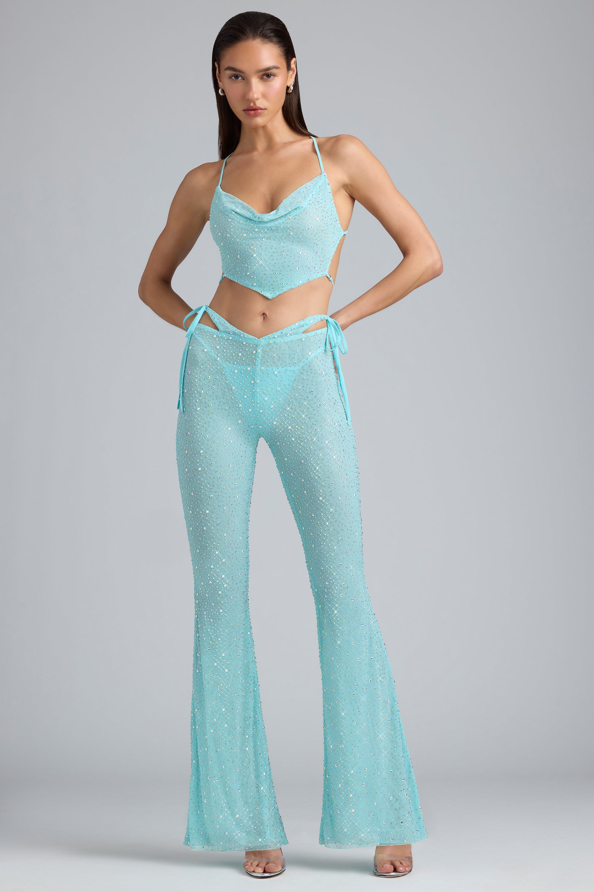 Straight-leg trousers - Ice blue - Ladies | H&M IN