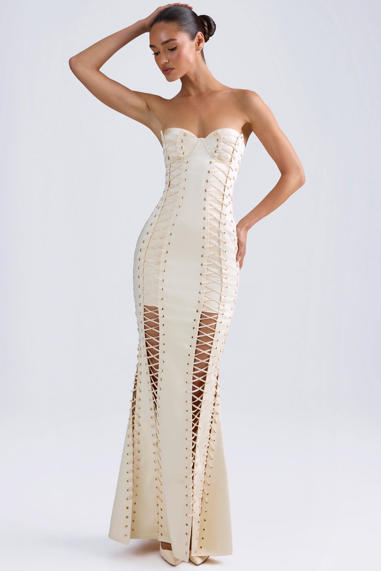 Lace-Up Corset Gown in Ivory