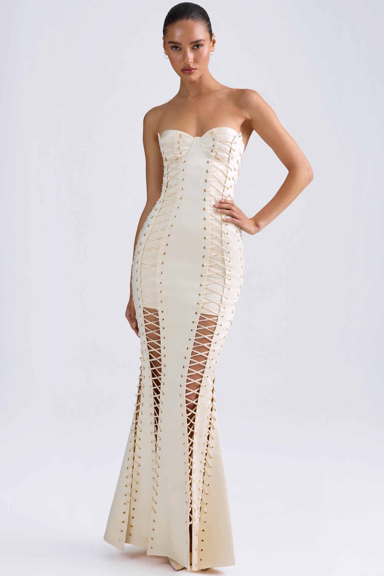 Lace-Up Corset Gown in Ivory