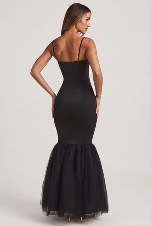 Adelpha Tulle Hem Fishtail Gown in Black | Oh Polly Adelpha Tulle Hem Fishtail Gown in Black | Oh Polly