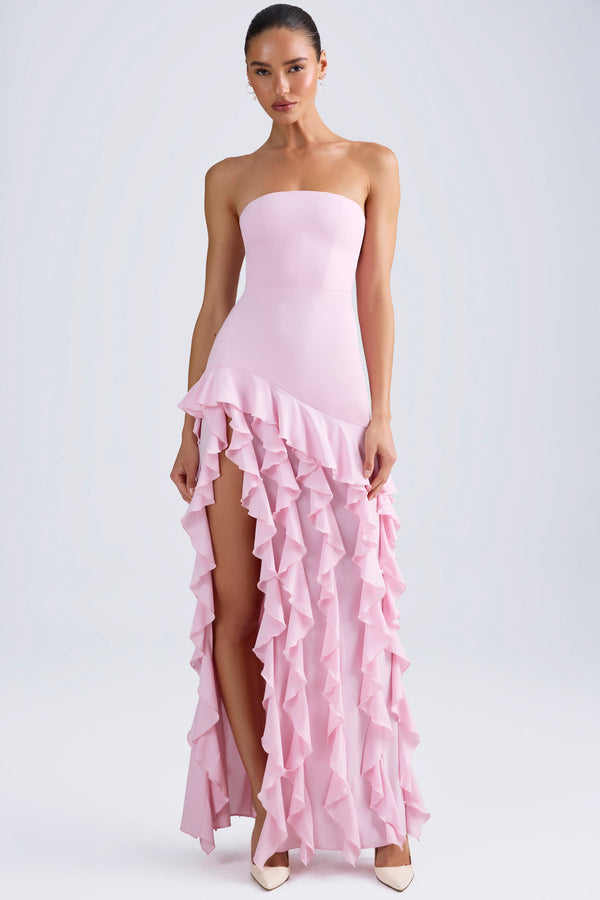 Ruffle-Trim Strapless Gown in Light Pink - 1