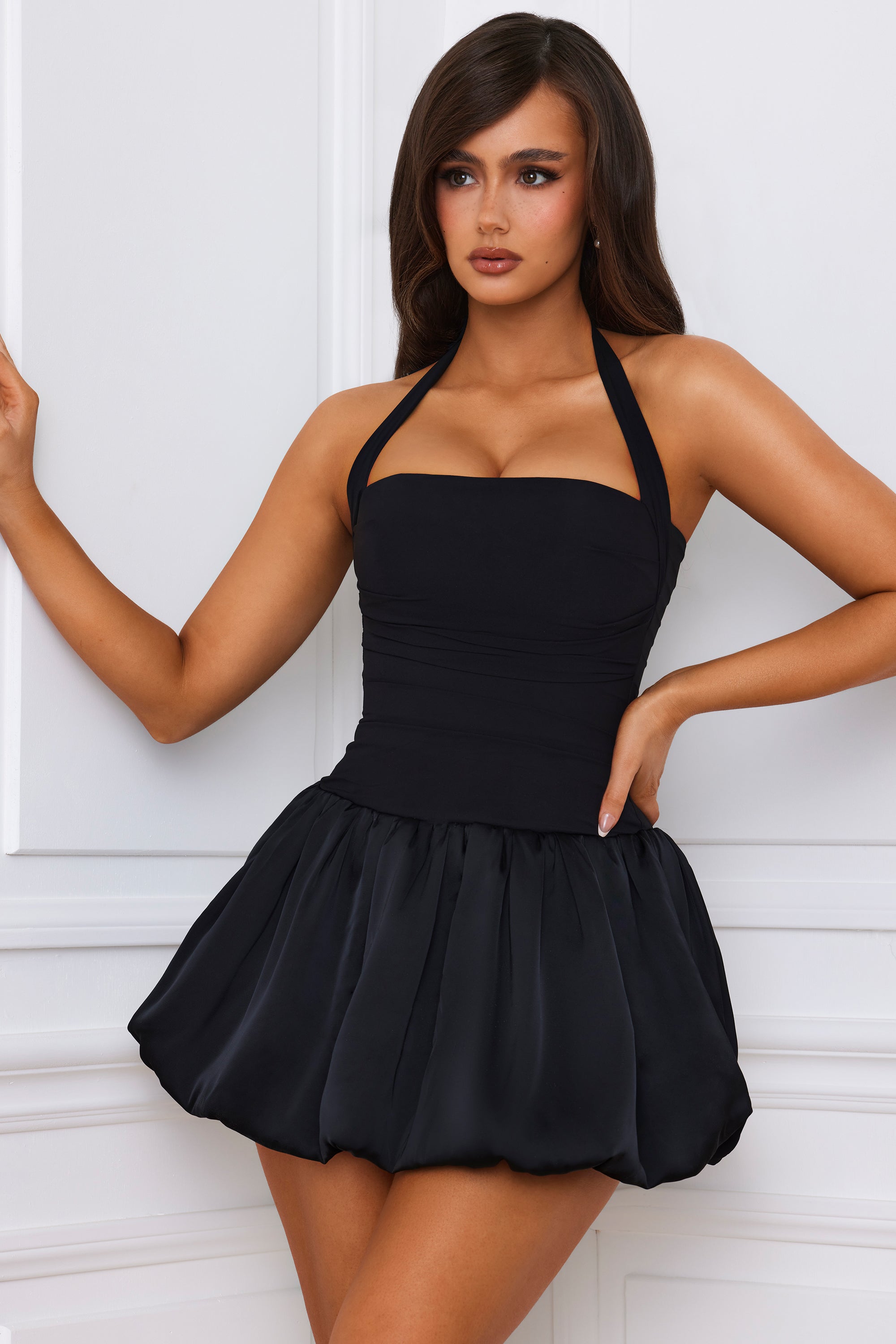 Halterneck Lace-Up Bubble Hem Corset Micro Mini Dress in Black - 2 / Regular | Oh Polly Halterneck Lace-Up Bubble Hem Corset Micro Mini Dress in Black - 2 / Regular | Oh Polly