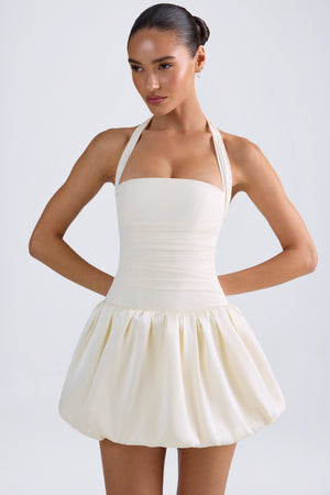 Halterneck Lace-Up Bubble Hem Corset Micro Mini Dress in Ivory - 6 | Oh Polly Halterneck Lace-Up Bubble Hem Corset Micro Mini Dress in Ivory - 6 | Oh Polly