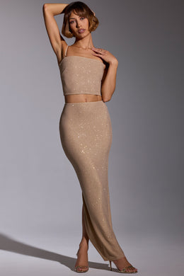 Embellished Mid Rise Gown Skirt in Gold