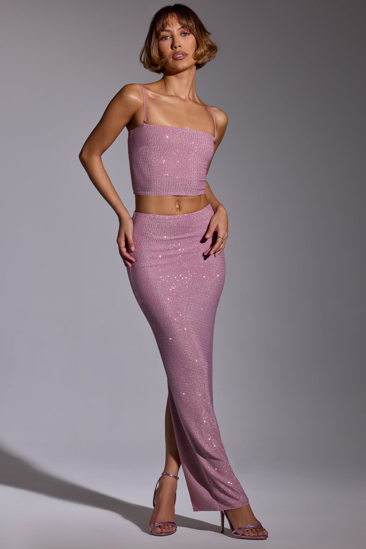 Melisande Embellished Mid Rise Gown Skirt in Light Pink Oh Polly US Melisande Embellished Mid Rise Gown Skirt in Light Pink Oh Polly US