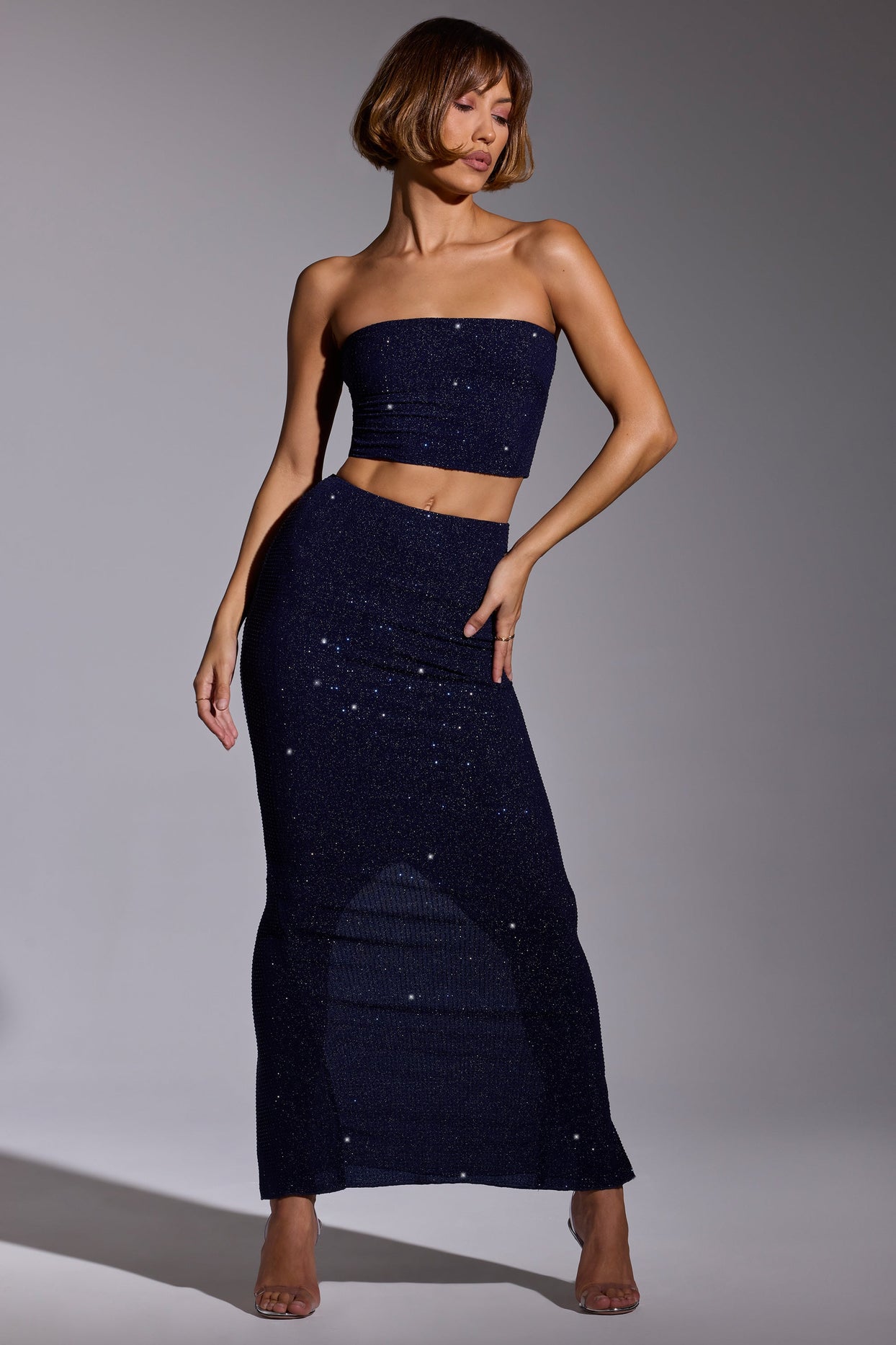Embellished Mid Rise Gown Skirt in Royal Indigo