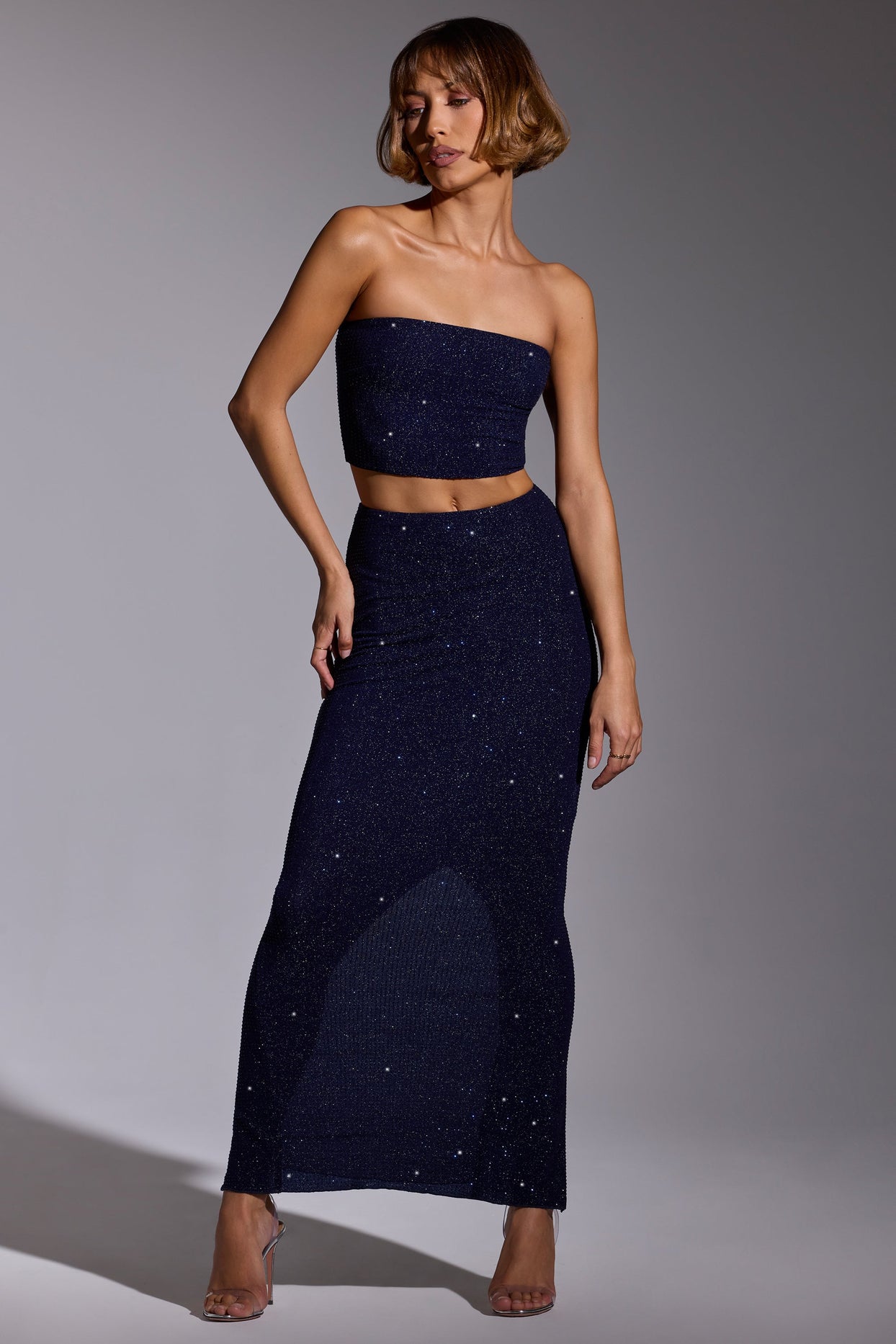 Embellished Mid Rise Gown Skirt in Royal Indigo