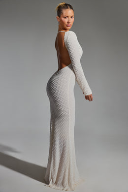 Embellished Open-Back Gown in White